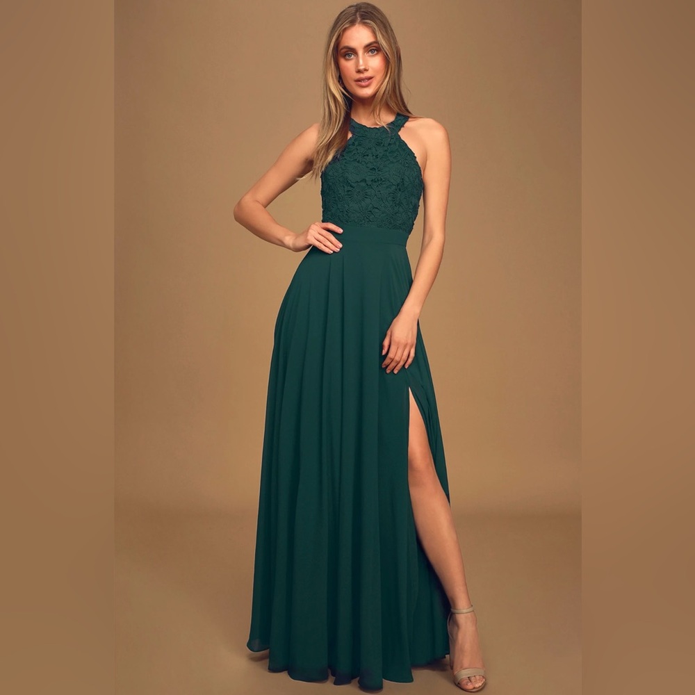 Lulus Emerald Green Lace Maxi Dress